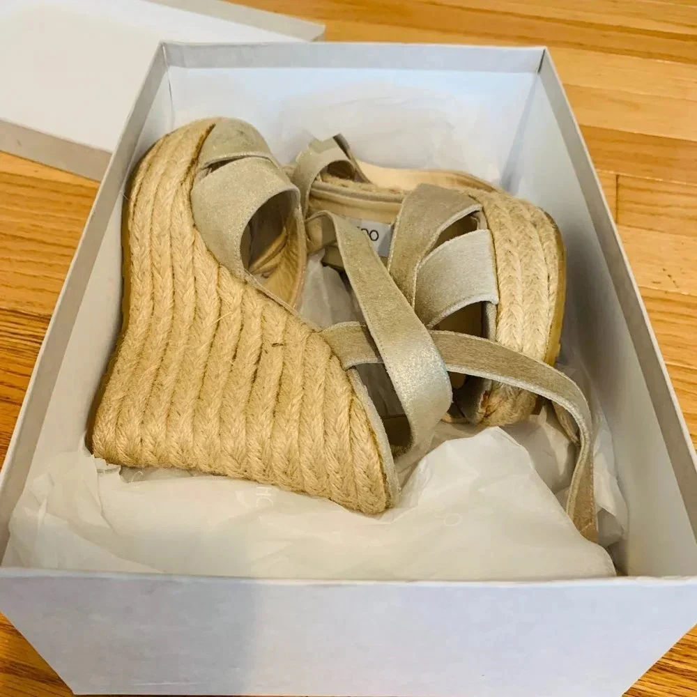 Jimmy Choo Espadrille Wedge Nude Beige Size 8.5
